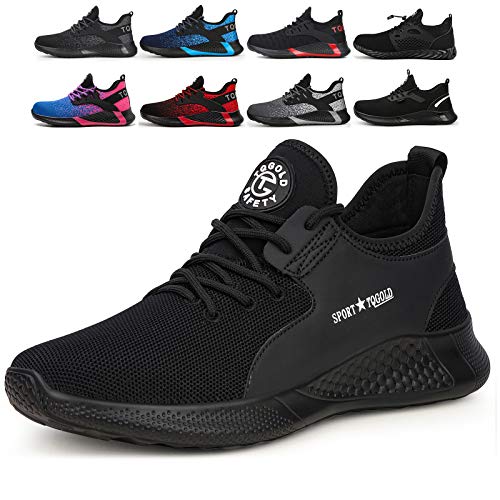 tqgold Zapatos de Seguridad para Hombre Mujer S3 Zapatillas de Trabajo con Punta de Acero Ligero Transpirable y Antideslizante(Talla 41,Negro)