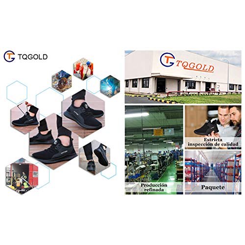 tqgold Zapatos de Seguridad para Hombre Mujer S3 Zapatillas de Trabajo con Punta de Acero Ligero Transpirable y Antideslizante(Talla 42,Negro)