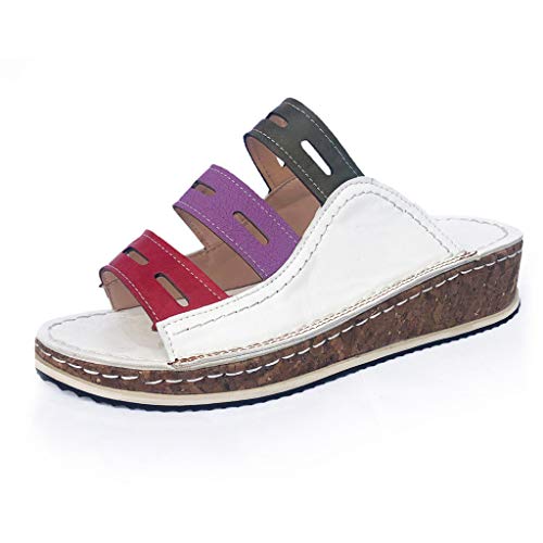 TUDUZ Sandalias y Zapatillas De Color Mixto Slip On Wedges Sandalias Casual Zapatillas De Cuña (Blanco, 38)