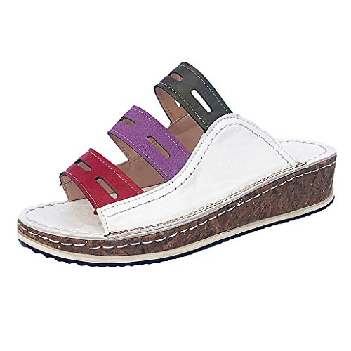 TUDUZ Sandalias y Zapatillas De Color Mixto Slip On Wedges Sandalias Casual Zapatillas De Cuña (Blanco, 38)