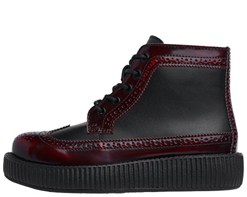 TUK AV9062 T.U.K. Zapatos de Cuero Rojo Burdeos Negro Creepers Botas Unisex (36)
