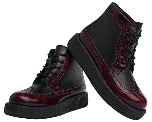 TUK AV9062 T.U.K. Zapatos de Cuero Rojo Burdeos Negro Creepers Botas Unisex (36)