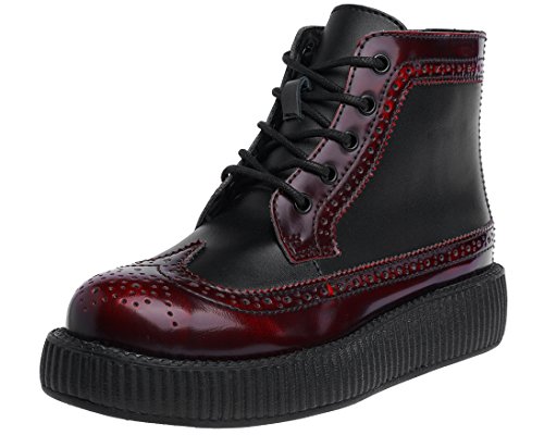 TUK AV9062 T.U.K. Zapatos de Cuero Rojo Burdeos Negro Creepers Botas Unisex (36)
