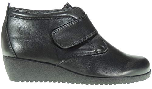 TUPIE 61 Botín Comodón Velcro Mujer | Piel Flor Blanda | Cuña 4Cm | Horma Holgada Negro Talla 40