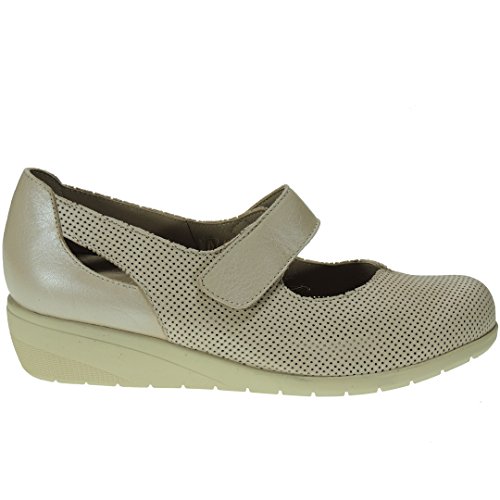 TUPIE 71-TP Zapato Casual Comodón en Cuña de 4CM y Velcro para Mujer BEIG Talla 37