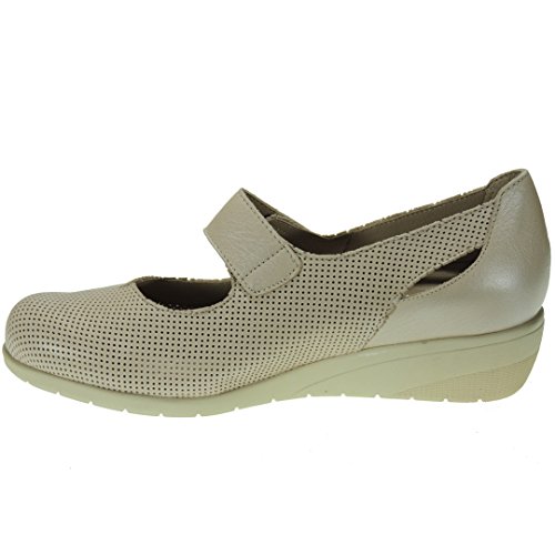TUPIE 71-TP Zapato Casual Comodón en Cuña de 4CM y Velcro para Mujer BEIG Talla 37