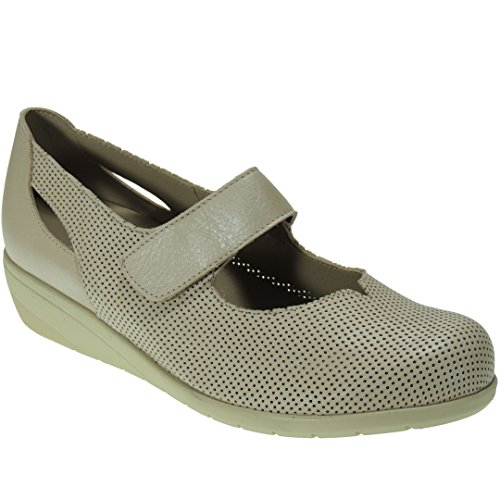 TUPIE 71-TP Zapato Casual Comodón en Cuña de 4CM y Velcro para Mujer BEIG Talla 37