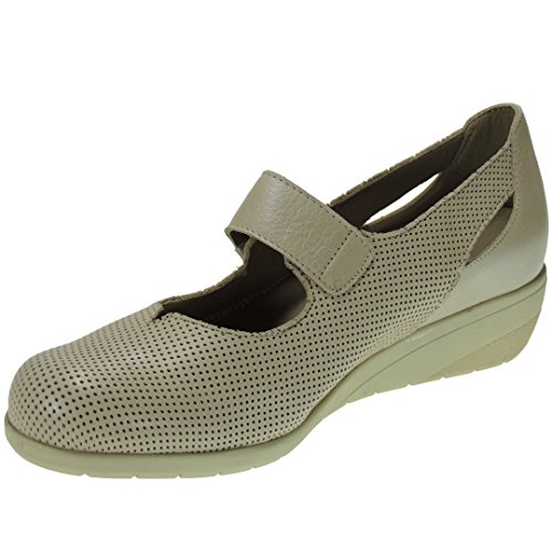 TUPIE 71-TP Zapato Casual Comodón en Cuña de 4CM y Velcro para Mujer BEIG Talla 37