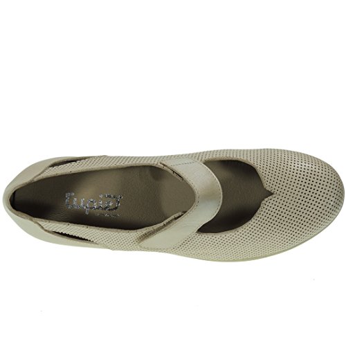 TUPIE 71-TP Zapato Casual Comodón en Cuña de 4CM y Velcro para Mujer BEIG Talla 37