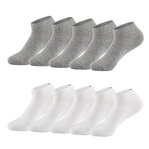 TUUHAW Calcetines de Deporte Low Cut Pro Para Hombre Mujer y niño 10 Pares Calcetines Cortos Tobilleros Deportivos Zapatilla Transpirable(Blanco-Gris3942)