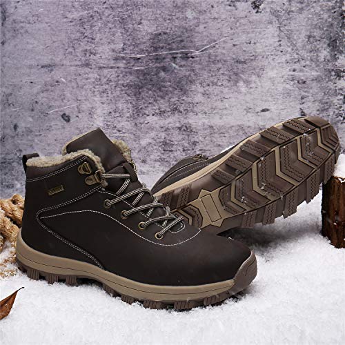 UBFEN Botas de Senderismo para Hombre Mujer Botas de Nieve Invierno Impermeable Calzado Zapatos de Ocio al Aire Libre y Deportes Zapatillas Antideslizantes cálido Confortables 46 EU A/Marrón