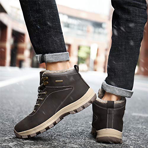UBFEN Botas de Senderismo para Hombre Mujer Botas de Nieve Invierno Impermeable Calzado Zapatos de Ocio al Aire Libre y Deportes Zapatillas Antideslizantes cálido Confortables 46 EU A/Marrón