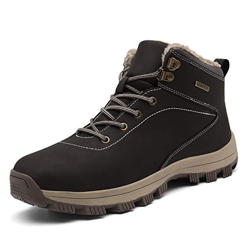UBFEN Botas de Senderismo para Hombre Mujer Botas de Nieve Invierno Impermeable Calzado Zapatos de Ocio al Aire Libre y Deportes Zapatillas Antideslizantes cálido Confortables 46 EU A/Marrón
