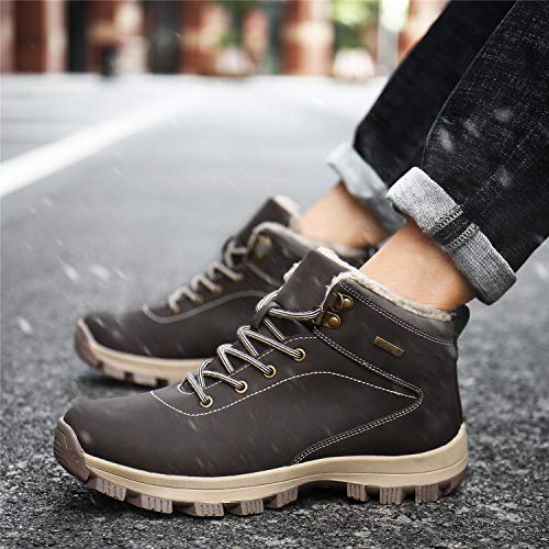 UBFEN Botas de Senderismo para Hombre Mujer Botas de Nieve Invierno Impermeable Calzado Zapatos de Ocio al Aire Libre y Deportes Zapatillas Antideslizantes cálido Confortables 46 EU A/Marrón