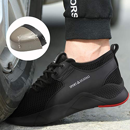 UCAYALI Zapatos de Seguridad Hombre Trabajo Ligeros Antiestaticos ESD Flexibles Calzados de Proteccion Safetoe Comodos Ligeras Zapatillas de Seguridad de Trabajo Anti Deslizante(025 Negro, 47 EU)