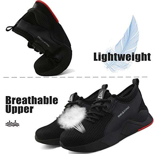 UCAYALI Zapatos de Seguridad Hombre Trabajo Ligeros Antiestaticos ESD Flexibles Calzados de Proteccion Safetoe Comodos Ligeras Zapatillas de Seguridad de Trabajo Anti Deslizante(025 Negro, 47 EU)