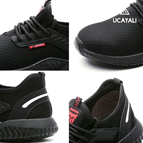 Ucayali Zapatos de Seguridad Hombre Trabajo Verano Zapatillas Trabajar Comodos Ligeros Transpirables Calzado de Seguridad Deportivo Punta de Acero(015 Negro, 39 EU)