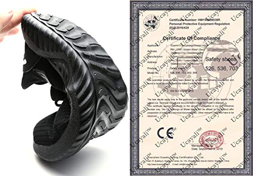 Ucayali Zapatos de Seguridad Hombre Trabajo Verano Zapatillas Trabajar Comodos Ligeros Transpirables Calzado de Seguridad Deportivo Punta de Acero(015 Negro, 39 EU)