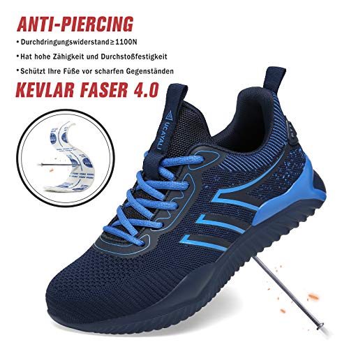 UCAYALI Zapatos Seguridad Hombre Calzado de Trabajo Mujer Zapatos de Protección Antideslizante Anti Pinchazo Zapatos de Industria y Construcción Azul Oscuro Gr.41