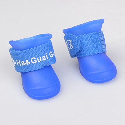 UEETEK Botas de Lluvia para Perro Mascota Colores Dulces Zapatos de Goma Antideslizantes a Prueba de Agua para Pequeño Perrito - Talla S (Azul)