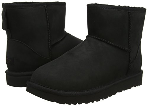UGG Female Classic Mini Leather Classic Boot, Black, 5 (UK)