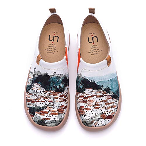 UIN Estilo Español Mocasín de Mujer Verano,Mocasín de Comodas Casual Diseñado Holgazán de Mujer Zapatos Comodos de Zapatos Mujer Lona 42