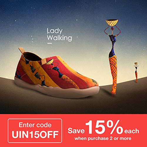 UIN Slip-On para Mujeres Mocasines de Cuero Zapatos Planos para Mujer Cómodo Mocasines Vintage Patrón Al Aire Libre Casual Zapatos para Caminar Wandering Girls 41