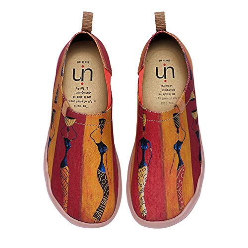 UIN Slip-On para Mujeres Mocasines de Cuero Zapatos Planos para Mujer Cómodo Mocasines Vintage Patrón Al Aire Libre Casual Zapatos para Caminar Wandering Girls 41