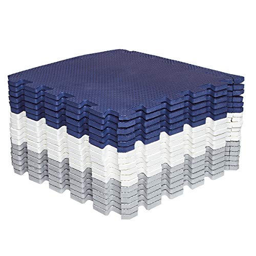 UMI. by Amazon 1' x 1'(30cm x 30cm Alfombras Entrelazadas | Alfombras de Rompecabezas | Alfombras de Espuma Suave Alfombras de Juego | Alfombras de Gimnasio (Azul, Blanco, Gris, 18 Piezas)