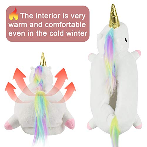 UMIPUBO Zapatillas Unicornio Mujer Suave Zapatos Animales Felpa Calentar Invierno de Cálido Pantuflas Animados Dibujos (M=EU 33-36, Blanco)