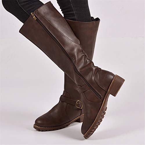 UMore Botas Altas Invierno Mujer, Camfosy Botas de Nieve Caña Ancha Zapatos Mujer Cuña Planos Sintética Peluche Jinete Bajo Cómodos Peludas Calentitas 2021