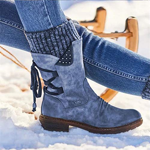 UMore Botas de Mujer Otoño Invierno 2020 Tacon Bajo Zapatos Largas Botas Forrado de Piel Antideslizante Cómodo Cremallera Hebilla