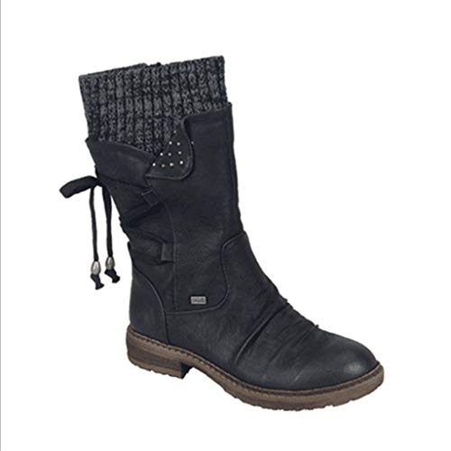 UMore Botas de Mujer Otoño Invierno 2020 Tacon Bajo Zapatos Largas Botas Forrado de Piel Antideslizante Cómodo Cremallera Hebilla
