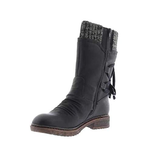 UMore Botas de Mujer Otoño Invierno 2020 Tacon Bajo Zapatos Largas Botas Forrado de Piel Antideslizante Cómodo Cremallera Hebilla