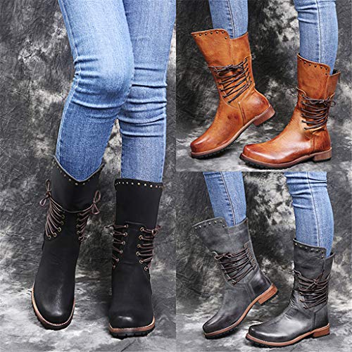 UMore Botas de Nieve para Mujer Zapatos Mujer Deportivos Running Botas De Combate Militares De La Hebilla Punky Retro del Estilo del Vintage Gótico De Steampunk De Las Mujeres