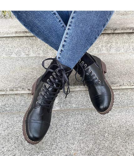 UMore Botas Militares Botas Mujer Invierno Nieve de Cuero PU Zapatos Planas Calentar Piel Forro Cordones Botas Senderismo Snow Boots Outdoor