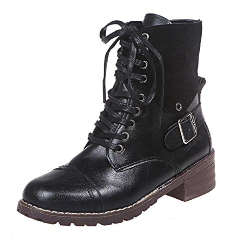 UMore Botas Militares Botas Mujer Invierno Nieve de Cuero PU Zapatos Planas Calentar Piel Forro Cordones Botas Senderismo Snow Boots Outdoor