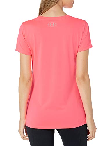 Under Armour Tech - Camiseta de manga corta para mujer - 1277207, playera de manga corta Tech, L, Cereza (653)/Plata Metálica