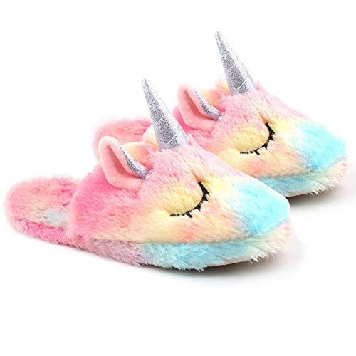 Unicornio Zapatillas Casa Niña Pantuflas Invierno de Estar Peluche Antideslizante Cómodas Slippers