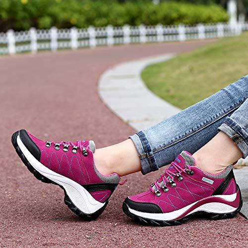Unitysow Zapatos de Senderismo Hombre Mujer Al Aire Libre Antideslizantes Escalada Deportivo Zapatillas de Trekking Sneakers,Rosa Roja,35 EU