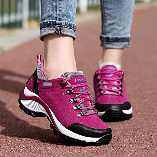 Unitysow Zapatos de Senderismo Hombre Mujer Al Aire Libre Antideslizantes Escalada Deportivo Zapatillas de Trekking Sneakers,Rosa Roja,35 EU