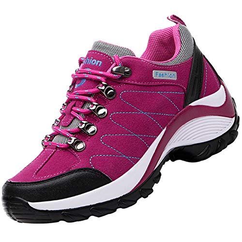 Unitysow Zapatos de Senderismo Hombre Mujer Al Aire Libre Antideslizantes Escalada Deportivo Zapatillas de Trekking Sneakers,Rosa Roja,35 EU