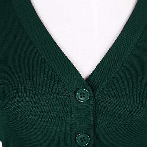 Urban GoCo Mujeres Chaqueta Corta Punto de Manga Larga Rebecas Escote en V Bolero Cárdigan (XL, Verde Oscuro)