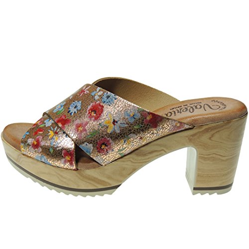 Valeria's 4104 Sandalia Zueco Plataforma de 3 Cm y Tacón de 8 Cm Planta Gel para Mujer Cobre Talla 41