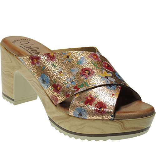 Valeria's 4104 Sandalia Zueco Plataforma de 3 Cm y Tacón de 8 Cm Planta Gel para Mujer Cobre Talla 41