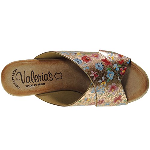 Valeria's 4104 Sandalia Zueco Plataforma de 3 Cm y Tacón de 8 Cm Planta Gel para Mujer Cobre Talla 41