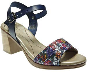 VALERIA'S 4111 Sandalia Piel Tacón Ancho 7Cm Pulsera Hebilla y Planta de Gel para Mujer Marino Talla 37