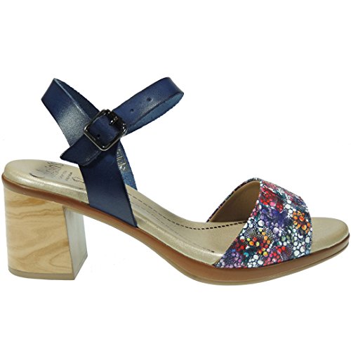 VALERIA'S 4111 Sandalia Piel Tacón Ancho 7Cm Pulsera Hebilla y Planta de Gel para Mujer Marino Talla 37