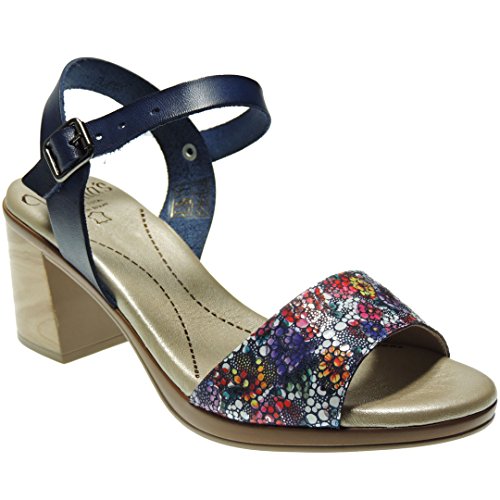 VALERIA'S 4111 Sandalia Piel Tacón Ancho 7Cm Pulsera Hebilla y Planta de Gel para Mujer Marino Talla 37