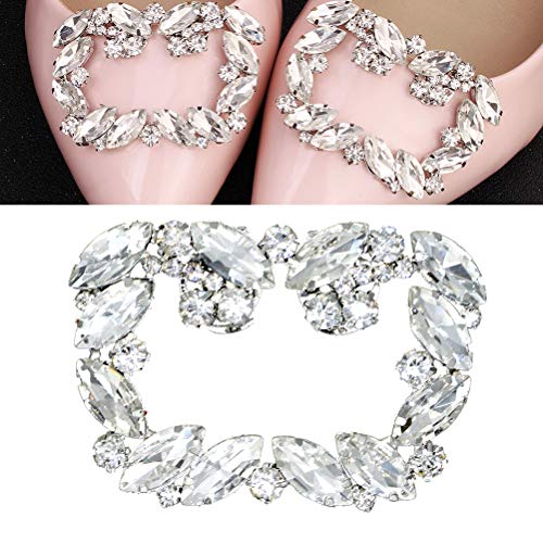 VALICLUD Hebilla de zapatos de cristal con estrás, para manualidades, decoración de zapatos, accesorios para bodas, novias, mujeres (plata)